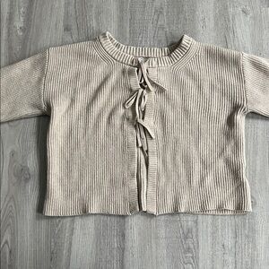 Olive + Oak Tan Ribbed Cropped Bow Long Sleeve Sweater